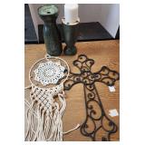 VTG Home Decor Lot Cast Iron Cross & More