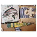 VTG Fishing Lot 2 Pillows , Sign & More