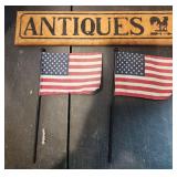 Wooden Antique Sign with 2 American Flags