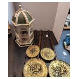VTG Bird Cage & Set of 4 Embossed Wall Hangers