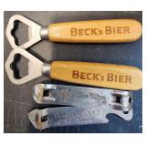 4 VTG Bottle Openers Pabst, Wiedemann & Becks Bier