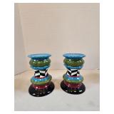Colorful Ceramic Candle Holders Pair