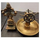 VTG Brass Ship Captains Wheel & Compass & Decor PC