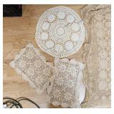 VTG handmade crochet tablecloth & doilies