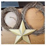 Two Wreaths & a Metal Star Decor Lot