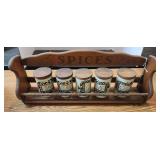 VTG Wooden Spice Rack With Jars