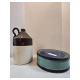 Stoneware Jug & Vintage Tin Box