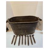 Galvanized Wash Tub w/ Railroad Spikes