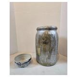2 Gal Stoneware Crock & Blue Bowl