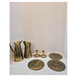 Brass Pitchers Plates & Candle Holders