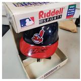Signed Carlos Santana Indians Mini Helmet