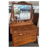 Antique 4 Drawer Oak Dresser W Mirror