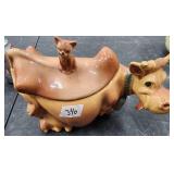 1940s Brush McCoy Cow W Winking Cat Cookie Jar