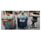 Lot Of 3 VTG Jars W Lids Carnival Glass & More