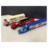Lot of 3 small metal semi truck and trailers