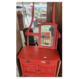 VTG 3 Drawer Red Dresser & Mirror