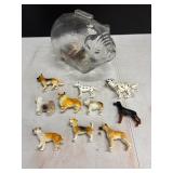 Mini animal figurines & glass piggy bank