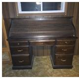 Wood Roll-Top Desk With Multiple Drawers