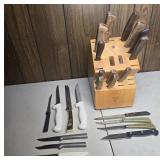 Knife Set with Wooden Block Holder
