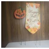 Fall Yard Decor With Pumpkin and Banner