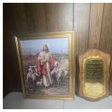 Framed Jesus Artwork and Ten Commandments Plaque
