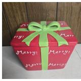 Red and Green Gift Box Cookie Jar