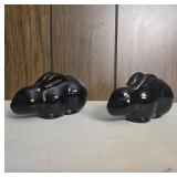 Dalzell Viking Black Glass Rabbit Figurines