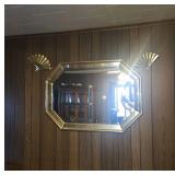 Octagonal Mirror With Brass Fan Sconces