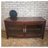 Wooden Media Cabinet with Glass Doors