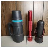Thermos, Mag-Lite Flashlight, and Case Set