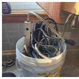 Bucket of Assorted Electrical Cables and Devices