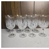 Etched Glass Goblets with Gold Rim