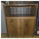 Oak Veneer Rolling Cabinet with Pull-Out Shelf
