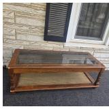 Wooden Glass-Top Coffee Table with Shelf
