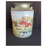 Hand-Painted Dairy Milk Can with Farm Scene