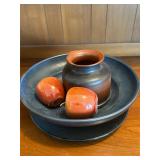 Pottery Dish, Vase, and Candle Set