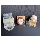 Crystal Bowls, Hand-Painted Decor, and Plaque