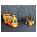 Wooden Train and Moose on Wheels Set