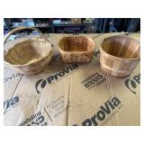 Three Woven and Wooden Baskets