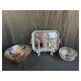 Pressed and Iridescent Glass Serving Pieces