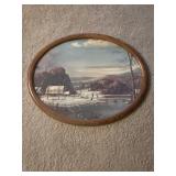 Oval Framed Winter Landscape Wall Art