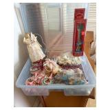Plastic Bin with Assorted Holiday Decorations