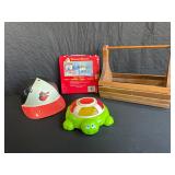 Group Lot of Toys and Wooden Basket