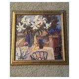 Framed Floral Table Scene Oil Painting