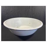 White Enamel Bowl with Blue Rim