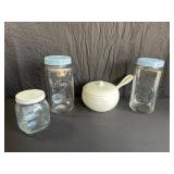 Glass Jars and Ceramic Dish