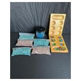 Glass Marbles and Wooden Mancala Set