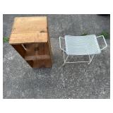 Wooden Storage Box and Metal Stool