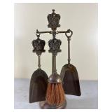 Brass Hearth Brush and Shovel Set with Crest