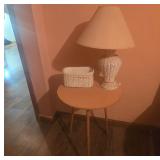 Wicker Lamp with Shade, Basket & Table